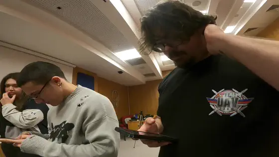 Going over notes on a tablet