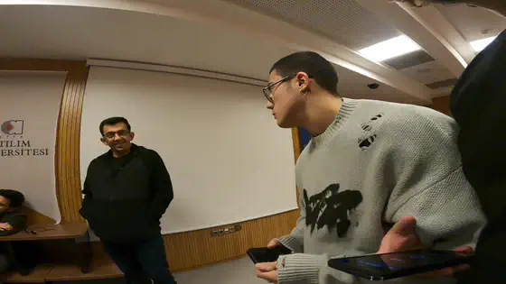 Going over notes on a tablet