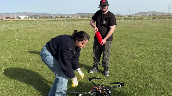 Kneeling at the aircraft