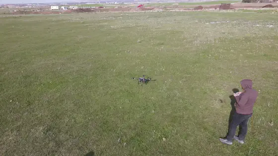 Hover test, pilot in frame